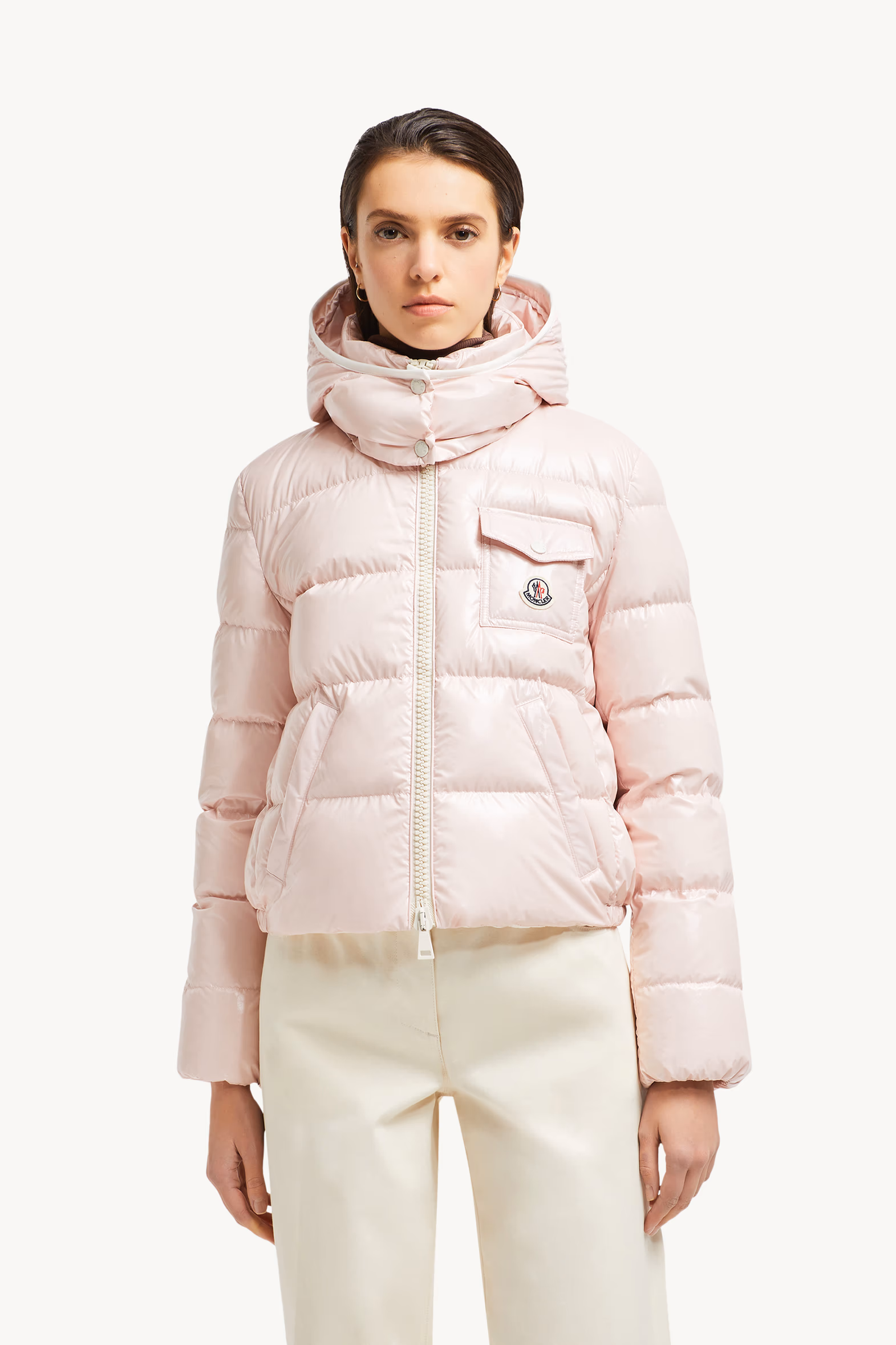 Plumífero corto con capucha Andro Mujer Rosado Moncler 3